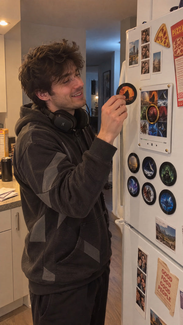Destiny Spin fridge vinyl on a kitchen fridge