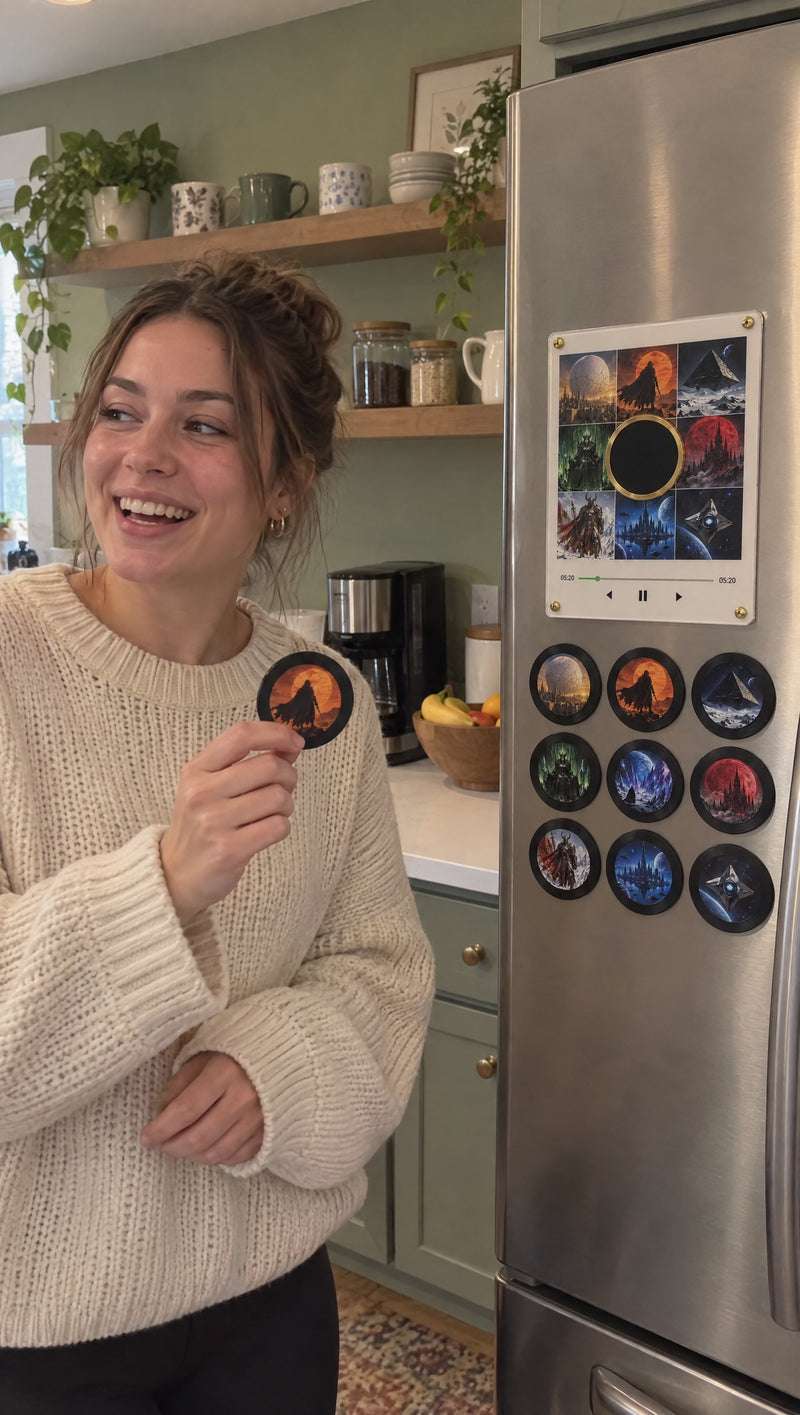 Destiny Spin fridge vinyl on a kitchen fridge