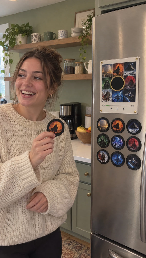 Destiny Spin fridge vinyl on a kitchen fridge
